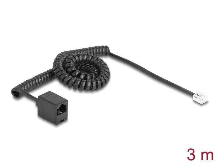 Delock Telefonkabel / Spiralkabel RJ11 Stecker zu RJ45 Buchse schwarz 3 m