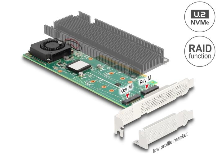 Delock PCI Express x8 Karte mit 2 internen NVMe M.2 Key M Anschlüssen und RAID - Low Profile
