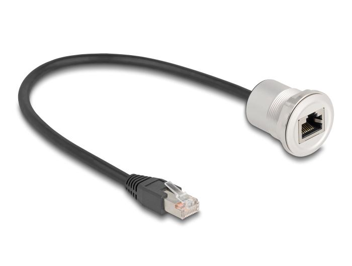 Delock RJ45 Einbaubuchse mit Kabelpeitsche Stecker Cat.5e STP 30 cm Alumin