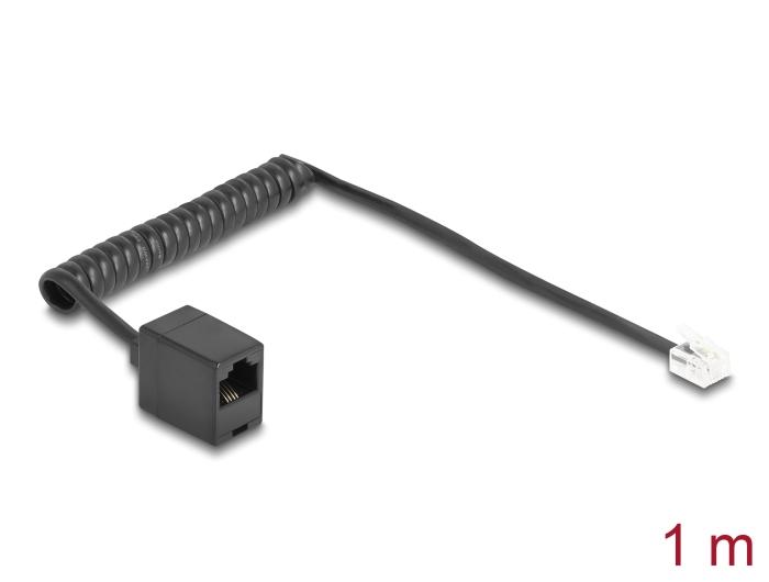 Delock Telefondraht / Spiralkabel RJ11 Stecker auf RJ45 Buchse schwarz 1 m