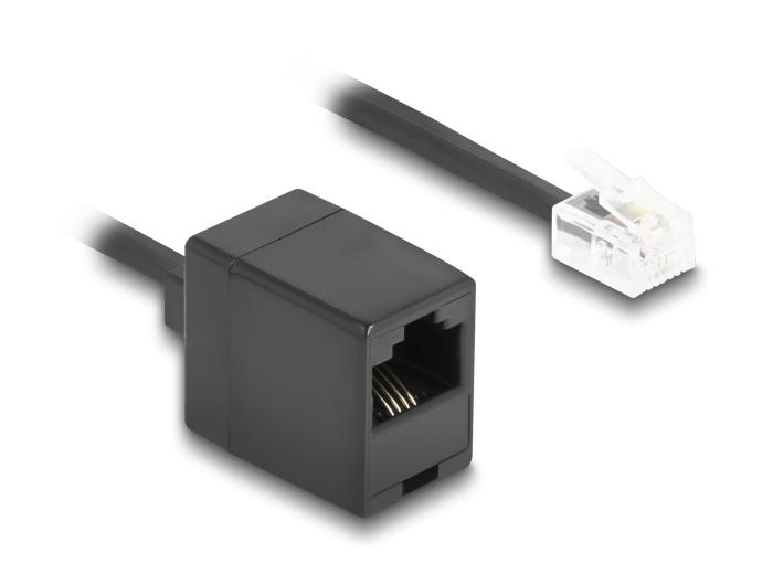 Delock Telefonkabel / Spiralkabel RJ11 Stecker zu RJ45 Buchse schwarz 2 m