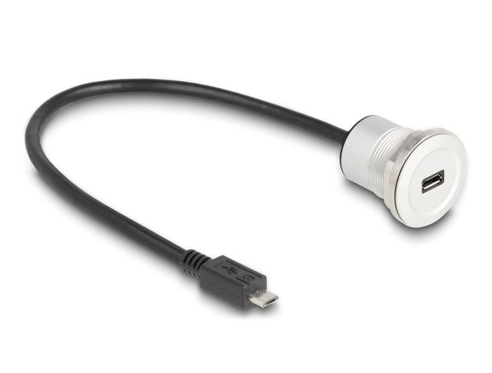 Delock USB 2.0 Micro-B Einbaubuchse mit Kabelpeitsche Stecker 30 cm Alumin