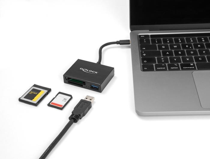 Delock USB-C™ Kartenleser für XQD und SD Speicherkarten + USB 5 Gbps Typ