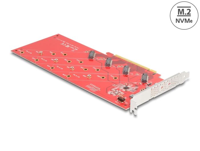 Delock PCI Express x16 Karte mit 4 internen NVMe M.2 Key M 110 mm Anschlüssen - Bifurcation