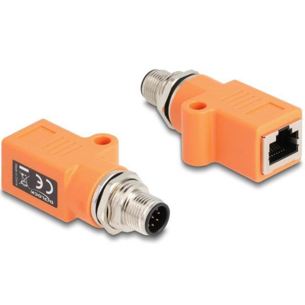 Delock M12 Adapter A-kodiert 8-Pin Stecker auf RJ45 Buchse Cat.5e mit Befestigung - Delock