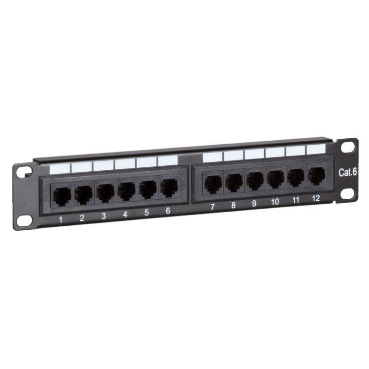 1HE Patchpanel 12 Ports 10 Zoll 12x RJ45 female Patchfeld Wandgehäuse Datenraum