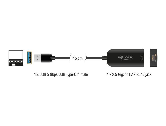 Delock USB Typ-A Adapter auf 2,5 Gigabit LAN