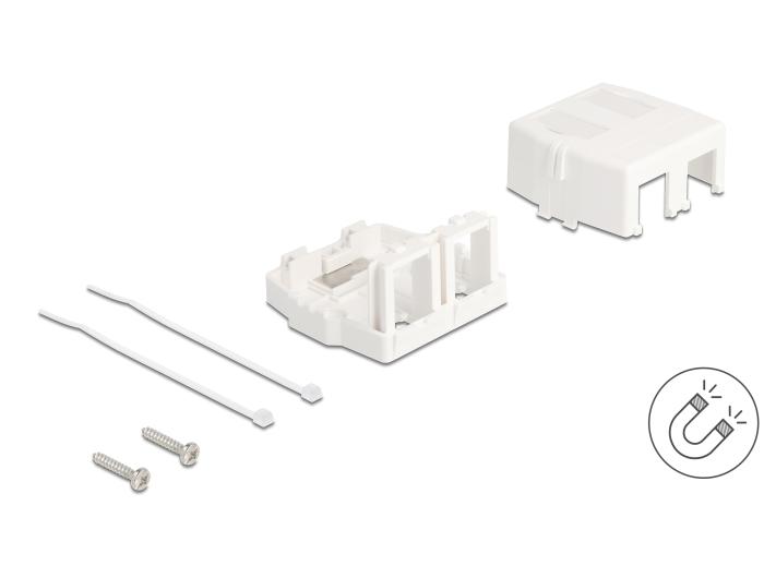 Delock Keystone Leergehäuse 2-Port mit magnetischer Unterseite, weiß