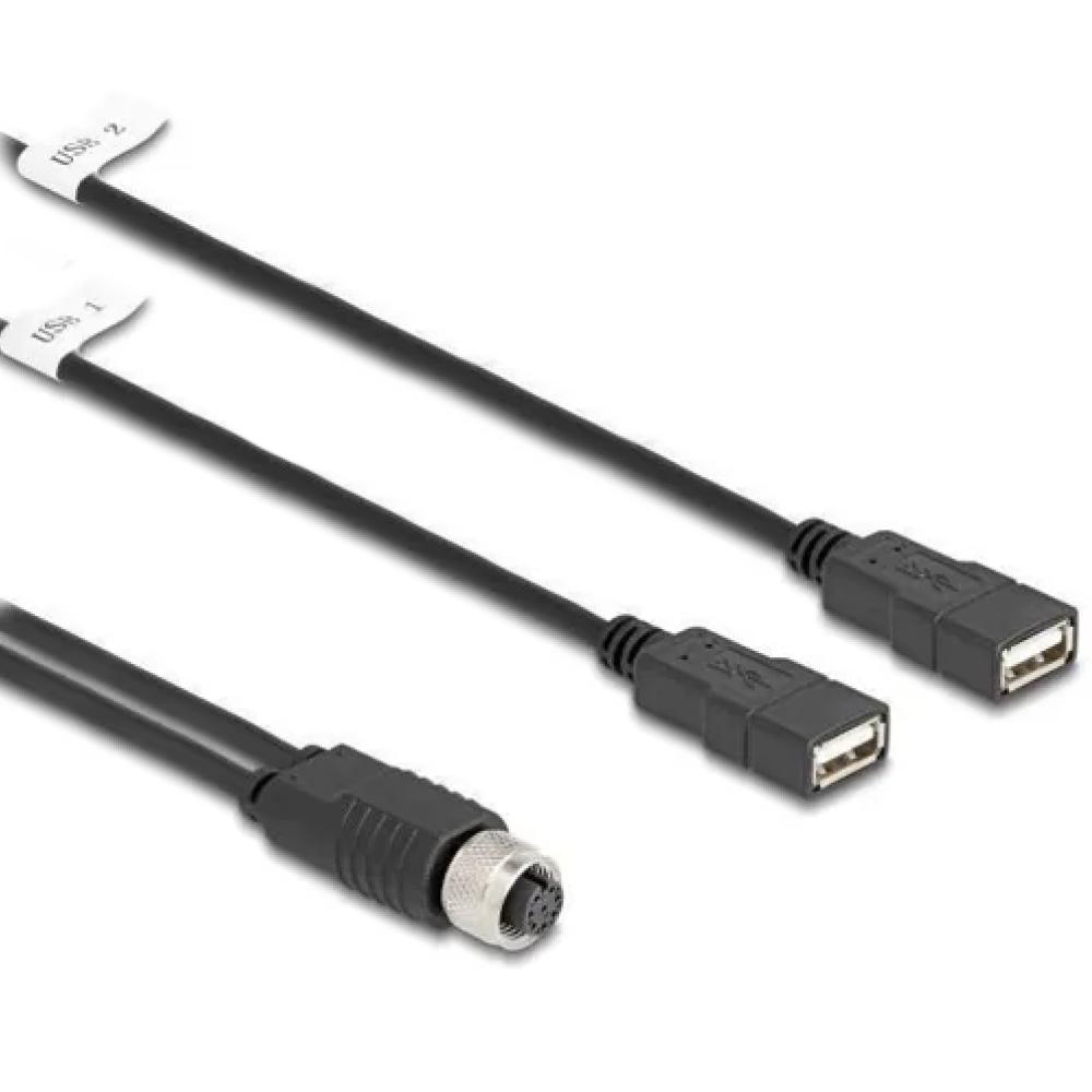 Delock M12 Kabel A-kodiert 8-Pin Buchse zu 2 x USB 2.0 Typ-A Buchse 1 m sc