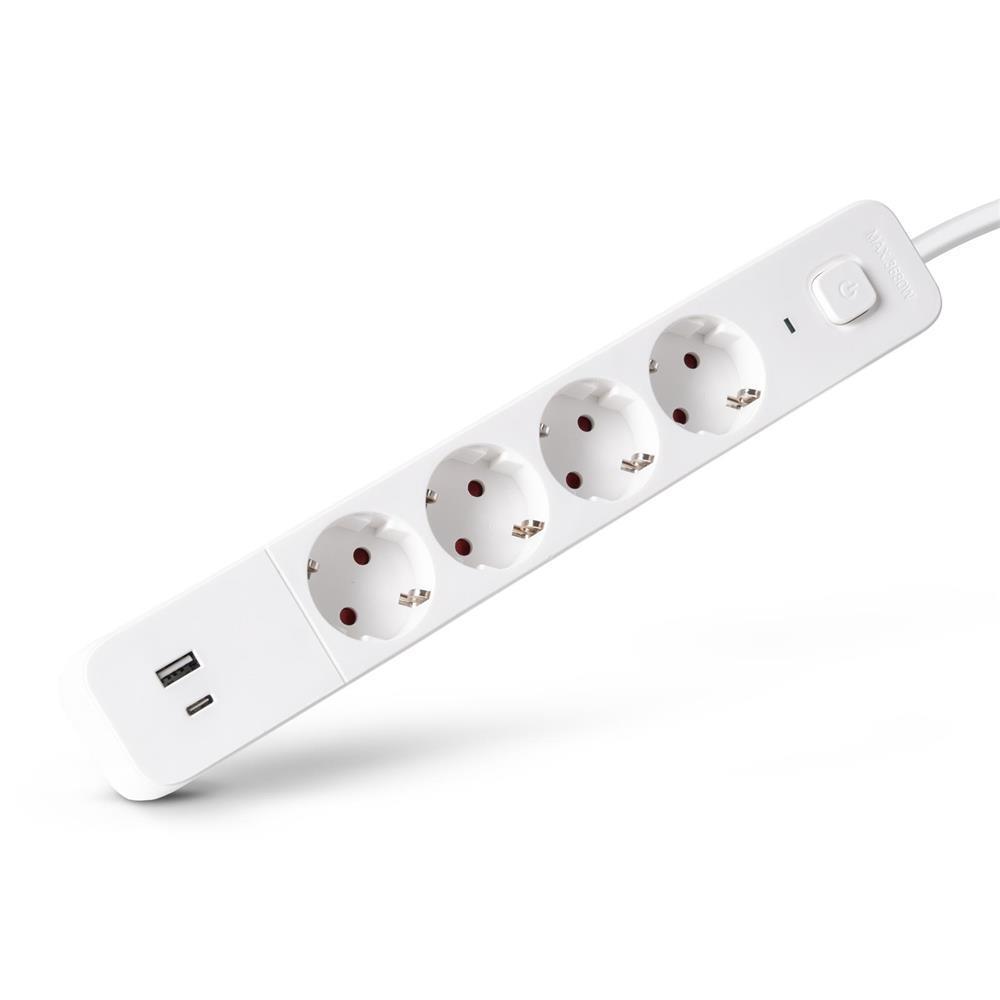 Entac Steckdosenleiste D2 4 Steckdosen mit Schalter 1,5m 1xUSB-A x 1xUSB-C 3G1.5 - Entac