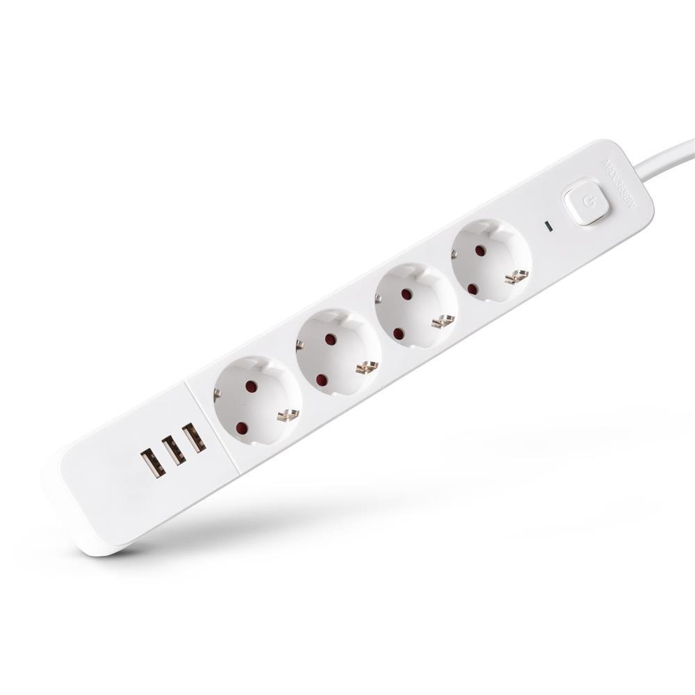 Entac Steckdosenleiste D2 4 Steckdosen mit Schalter 1,5m 3xUSB A 3G1.5 - Entac