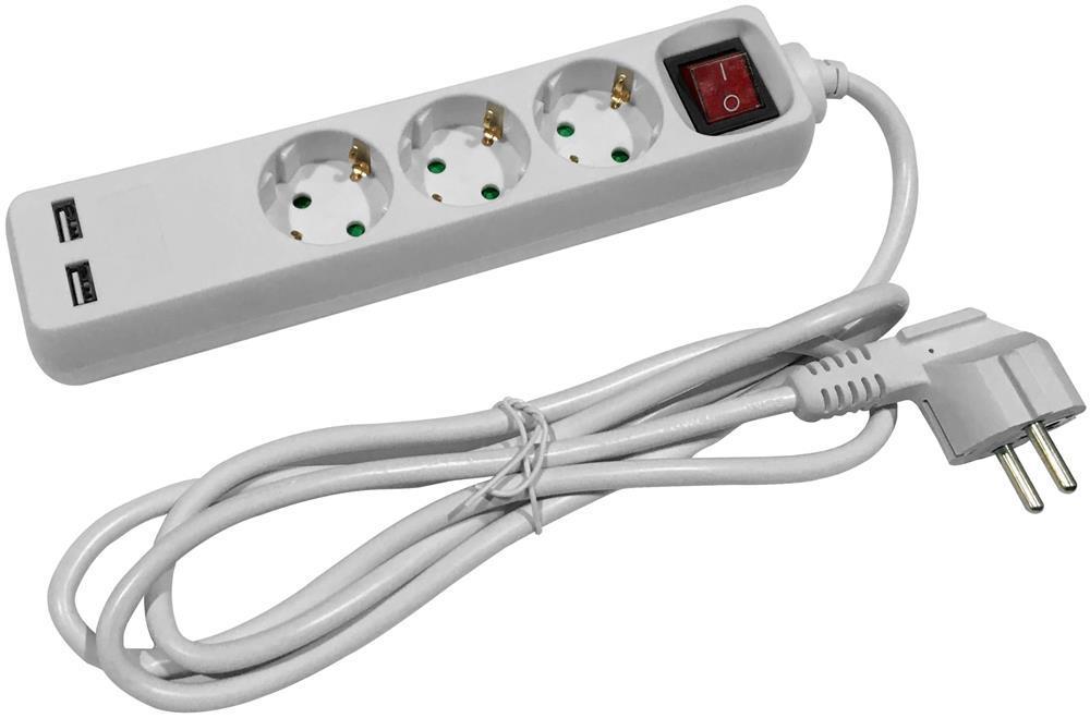Entac Steckdosenleiste S1 3 Steckdosen mit Schalter 1,5m 3G1,5 2 USB - Entac