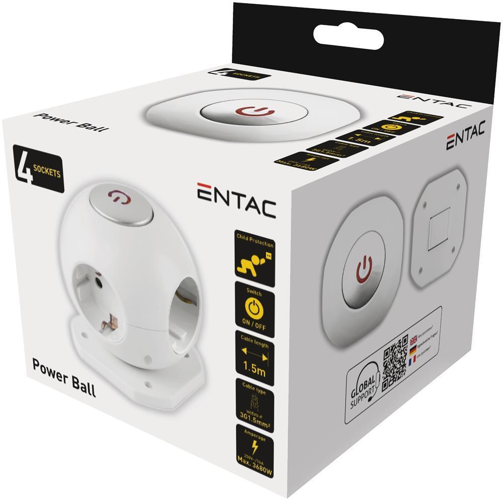 Entac Power Ball 4 Steckdosen mit Schalter 1,5m 3G1,5 - Entac
