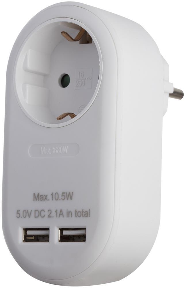 Entac Power Adapter 1 geerde Steckdose und 2 USB (insgesamt 2,1 A) Weiß - Entac