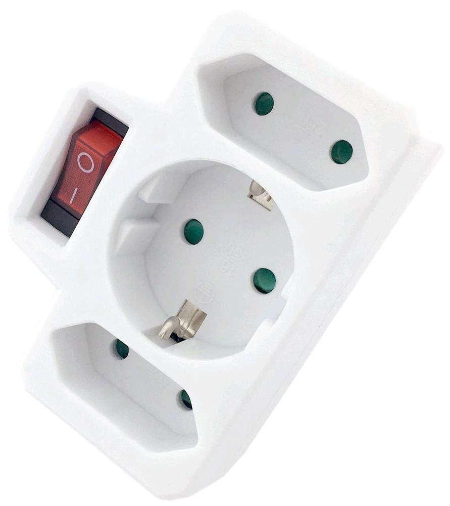 Entac Power Adapter 3 Steckdosen (1 geerdet, 2 Euro) mit Schalter - Entac