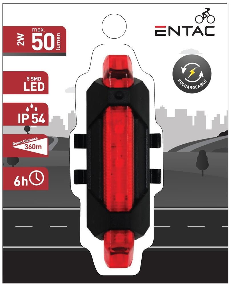 Entac Bikelight Plastic 2W Rot Wiederaufladbar - Entac