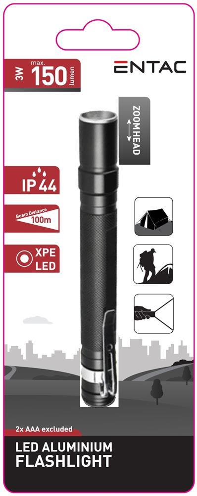 Entac Flashlight Zoom ALU Clip 3W - Entac