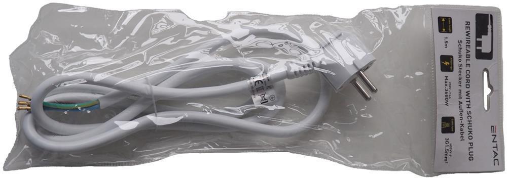 Entac Rewireable Cord 3G1.5 1,5m mit geerde Stecker Weiß - Entac