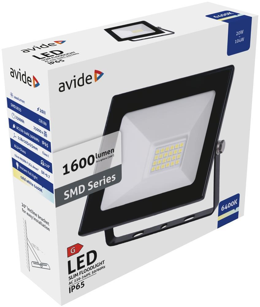 Avide Value LED Flutlicht Slim SMD 20W CW 6400K - Avide