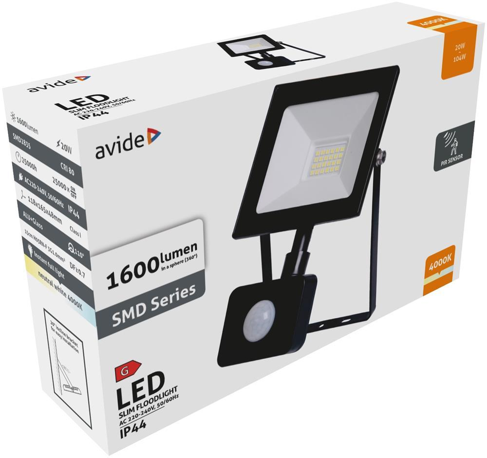 Avide Value LED Flutlicht Slim SMD 20W NW 4000K PIR - Avide