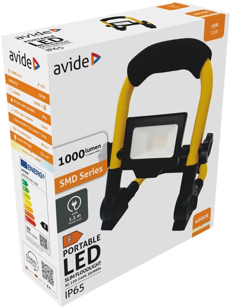 Avide LED Frosted Flood Light Slim SMD 10W mit Ständer 1,5m NW 4000K - Avide
