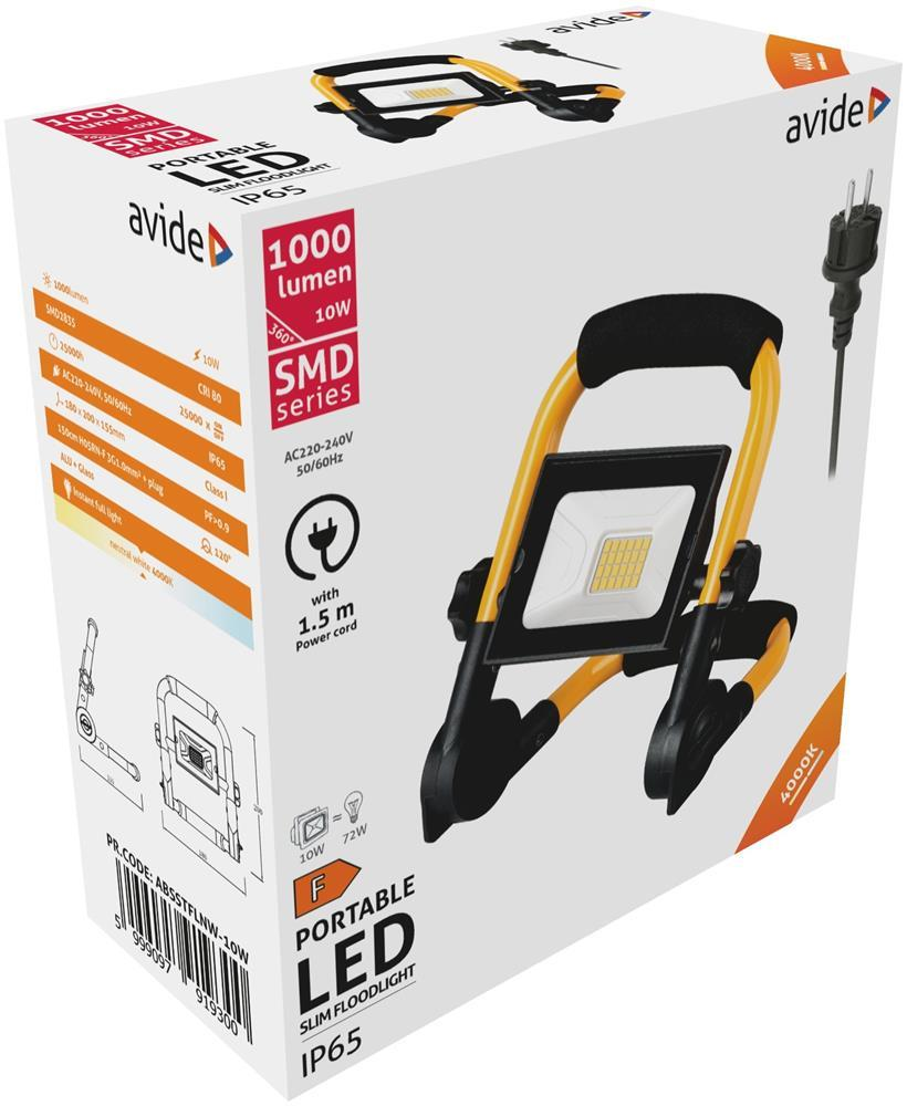 Avide LED Flutlicht Slim SMD 10W mit Ständer 1,5m NW 4000K - Avide