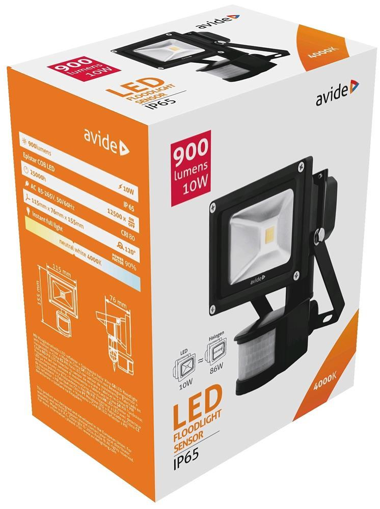 Avide LED Flood Light 10W NW 4000K PIR - Avide