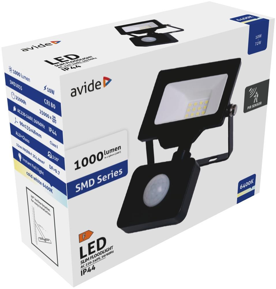 Avide LED Flutlicht Slim SMD 10W CW 6400K PIR - Avide
