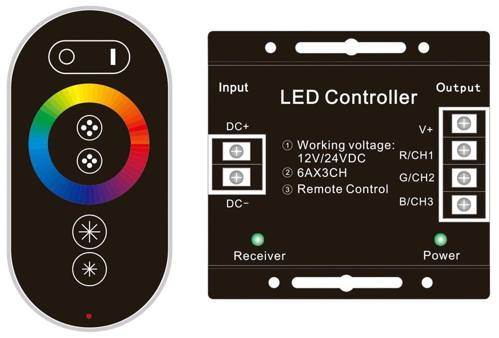 Avide LED Strip 12-24V 216W RGB 6 Keys RF Touch Fernbedienung und Controller - Avide