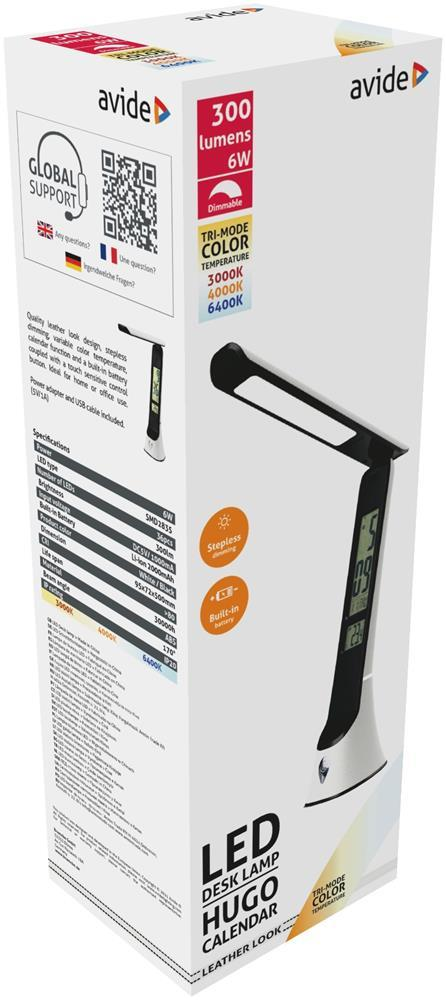 Avide LED Schreibtischlampe Leder Hugo Weiß-Schwarz 6W Kalender - Avide