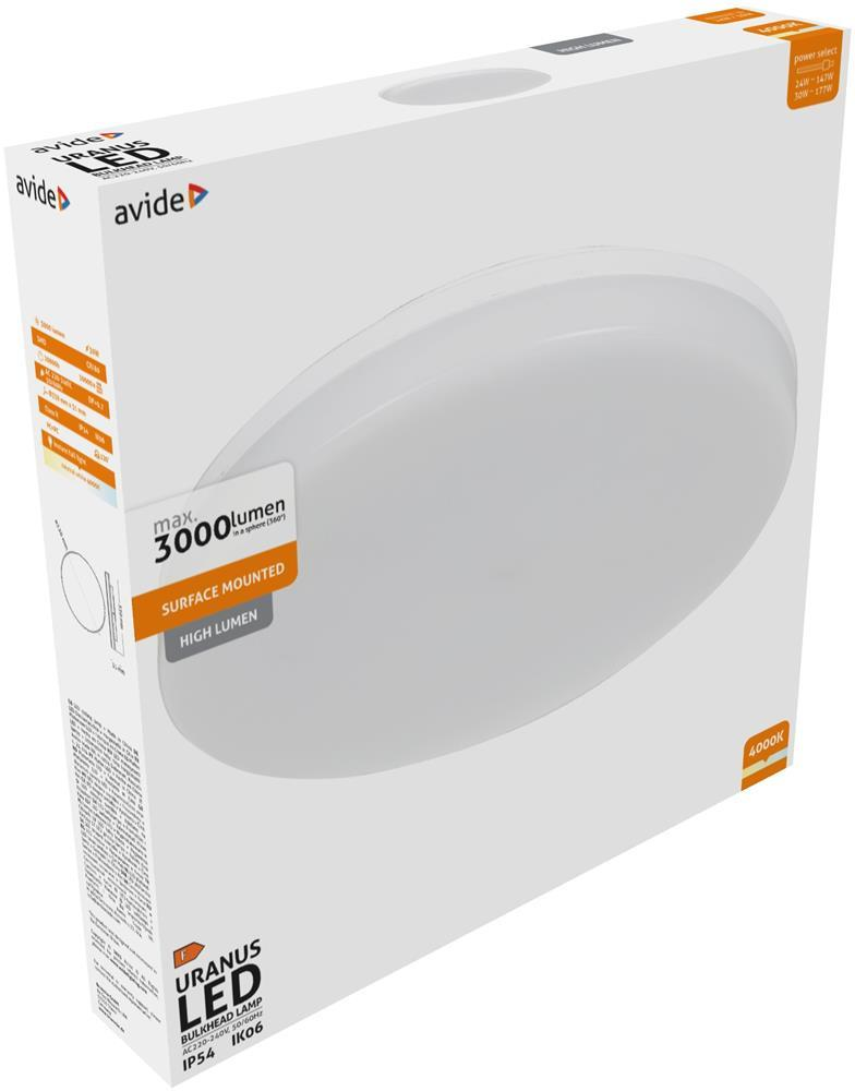 Avide Bulkhead Lamp Uranus Round IP54 24/30W NW 4000K Weiß - Avide