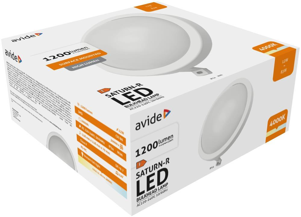 Avide Bulkhead Lamp Saturn-R Round IP54 12W NW 4000K Weiß - Avide