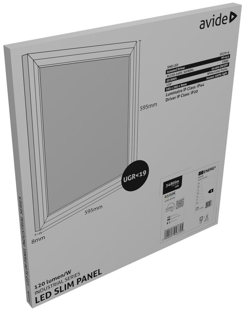Avide LED Panel 600x600mm 29W CW 6400K 120lm/W UGR+IP44 Industrial Range - Avide