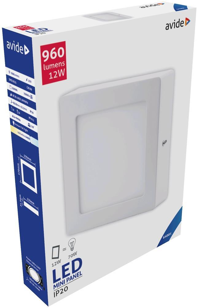Avide LED Deckenleuchte Aufputz Quadratisch ALU 12W CW 6400K - Avide