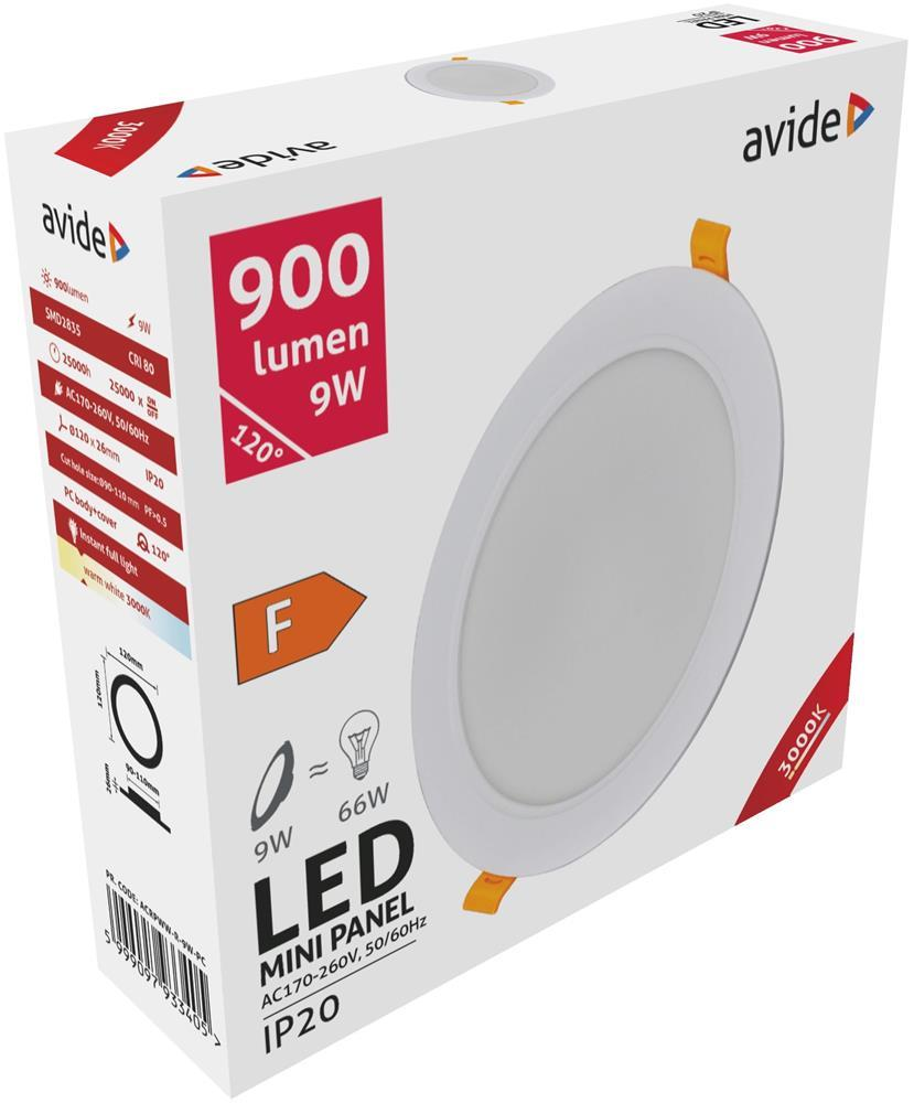 Avide LED Deckenleuchte Einbauleuchte rund Kunststoff 9W WW 3000K - Avide