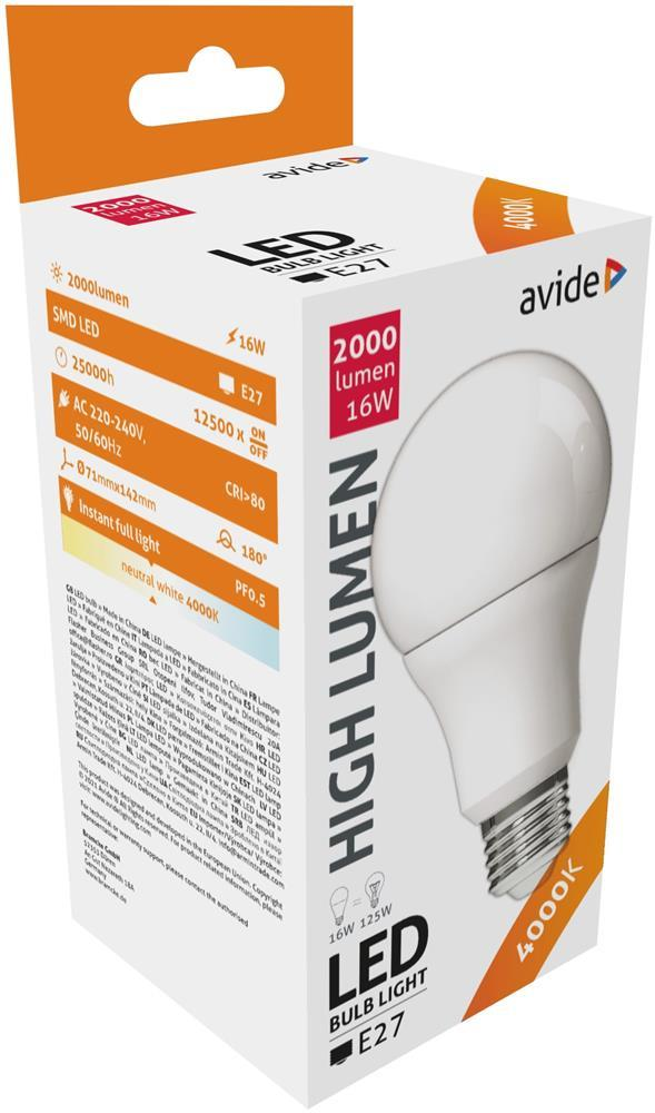Avide LED Globe A70 16W E27 NW 4000K - Avide