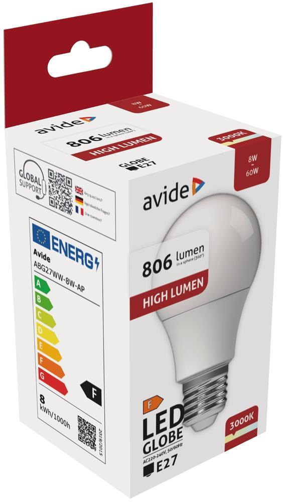 Avide LED Globe A60 8W E27 WW 3000K - Avide