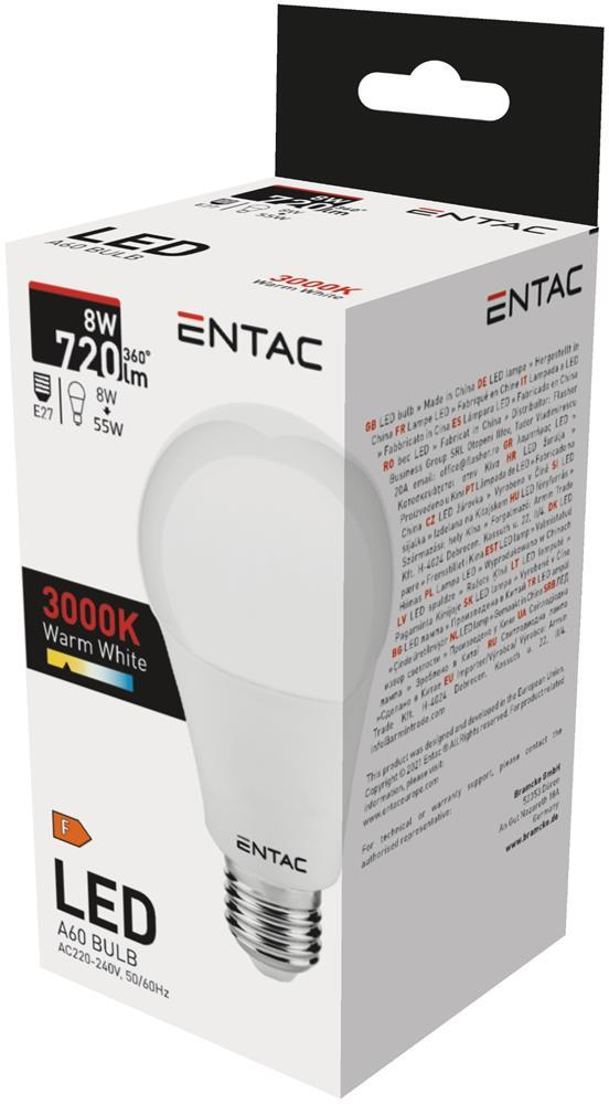 Entac LED Globe E27 8W WW 3000K - Entac