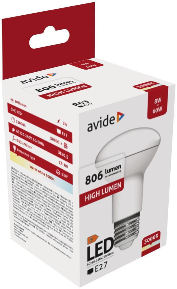 Avide LED R63 8W E27 WW 3000K - Avide