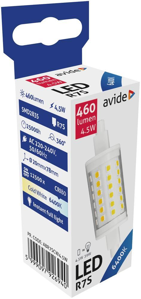 Avide LED 4.5W R7S 20x78mm CW 6400K - Avide