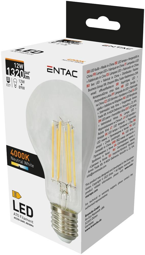 Entac LED Filament A70 12W E27 NW 4000K - Entac