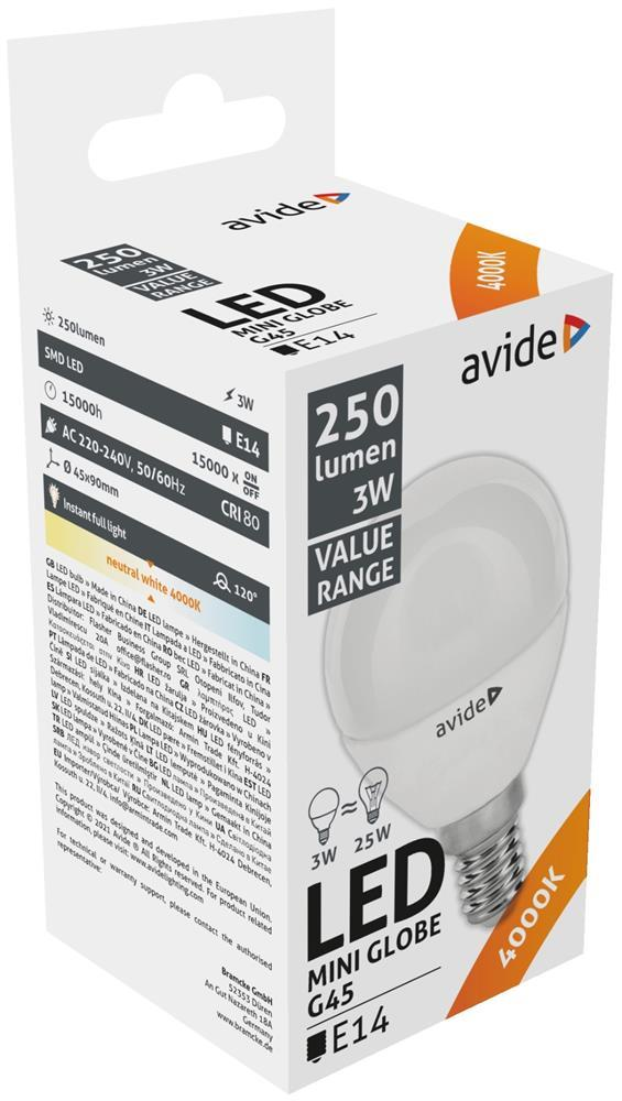 Avide Value LED Mini Globe E14 3W NW 4000K - Avide