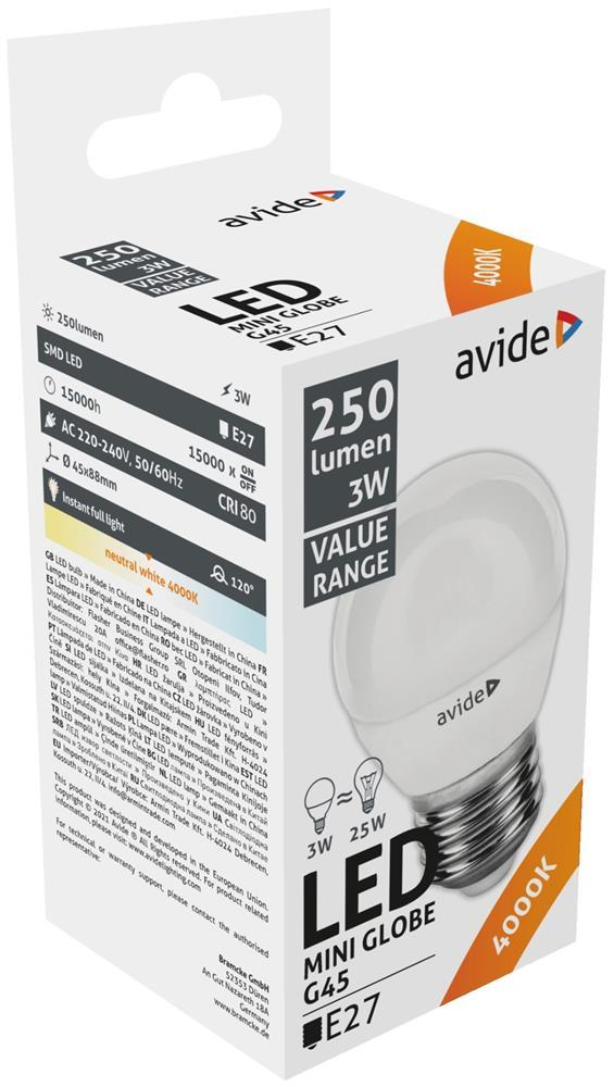 Avide Value LED Mini Globe E27 3W NW 4000K - Avide