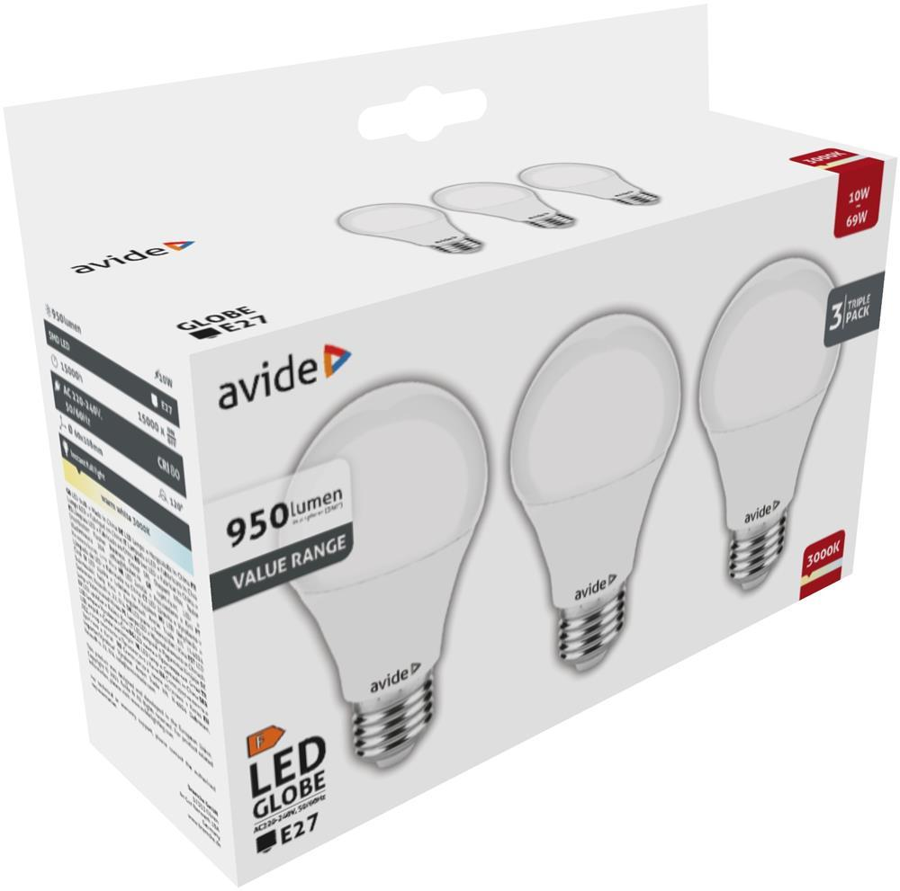 Avide Value LED Globe E27 10W WW 3000K Dreierpack - Avide