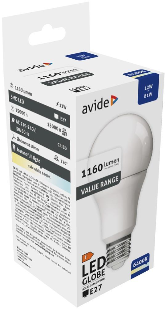 Avide Value LED Globe E27 12W CW 6400K - Avide