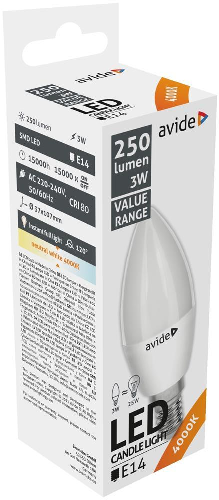 Avide Value LED Candle E14 3W NW 4000K - Avide