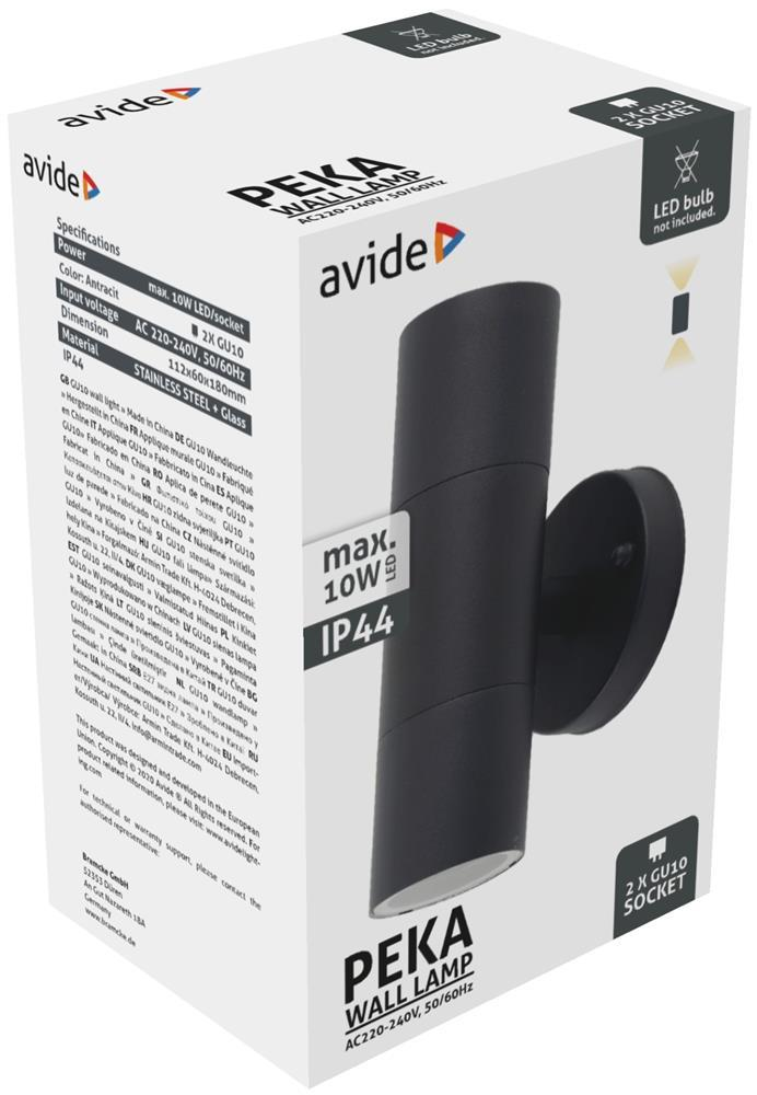 Avide Outdoor Wandleuchte Peka 2xGU10 IP44 Anthrazit - Avide