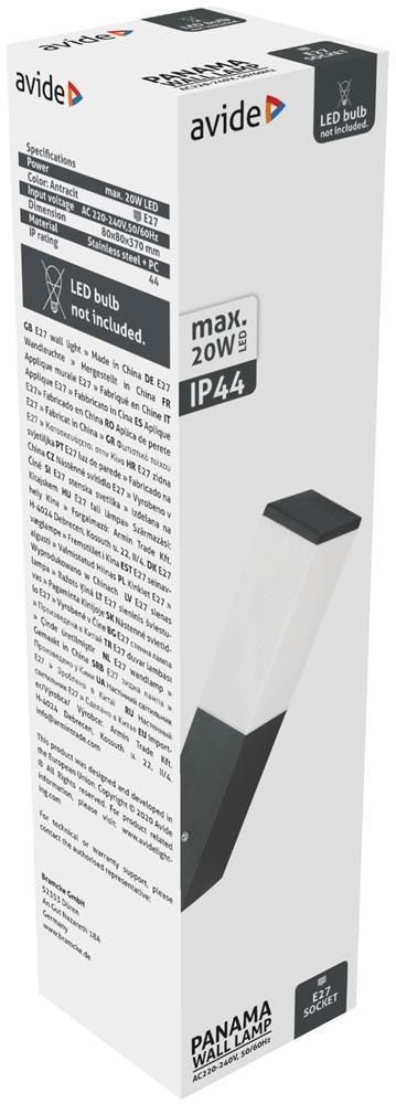 Avide Außenwandleuchte Panama 1xE27 IP44 Anthrazit - Avide