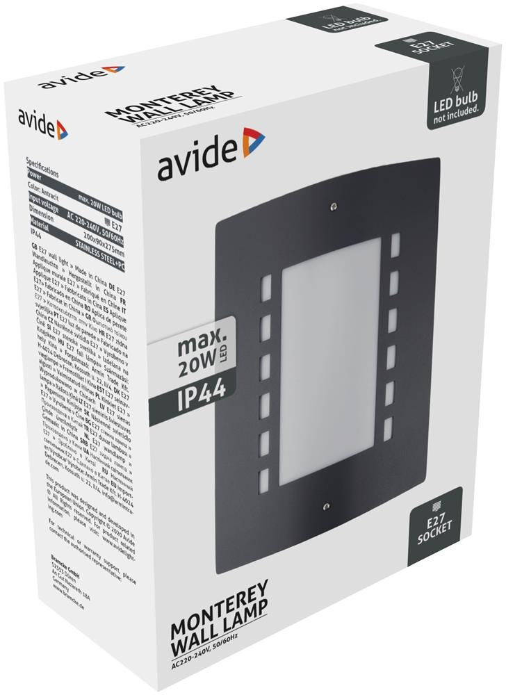Avide Außenwandleuchte Monterey 1xE27 IP44 Anthrazit - Avide