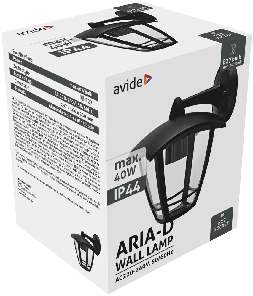 Avide Außenwandleuchte Aria-D 1xE27 Schwarz IP44 - Avide